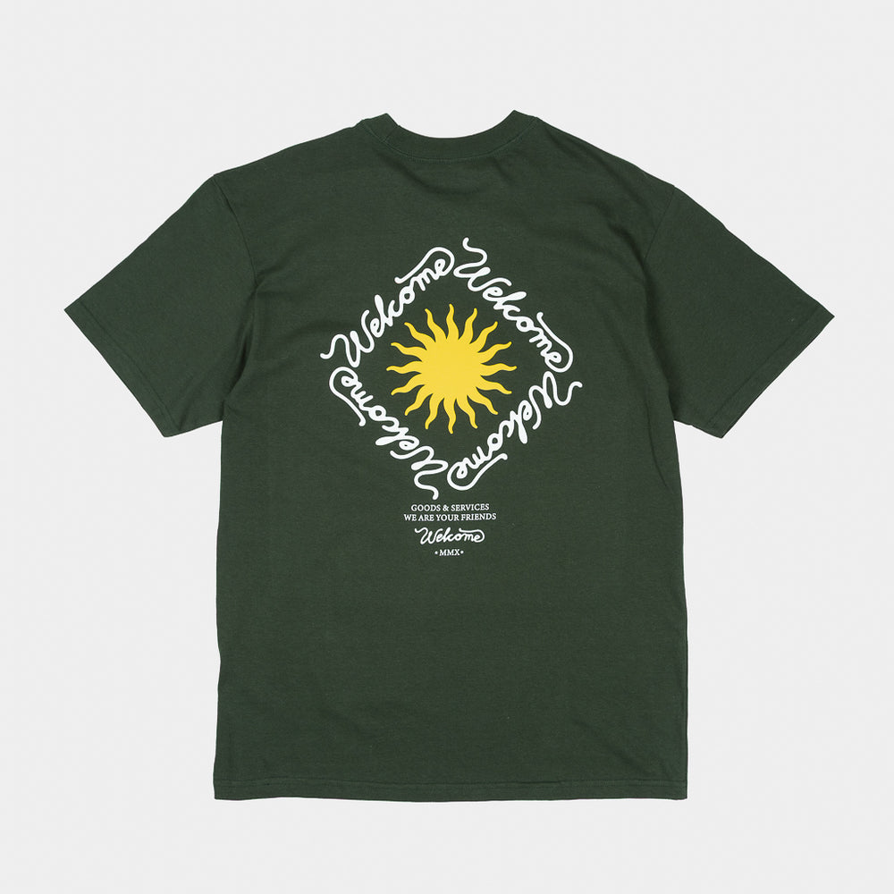 Back Of Welcome Skate Store Sun Forest Green T-Shirt