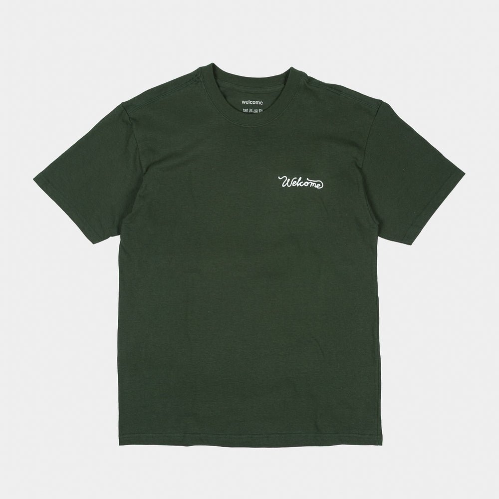 Front Of Welcome Skate Store Sun Forest Green T-Shirt