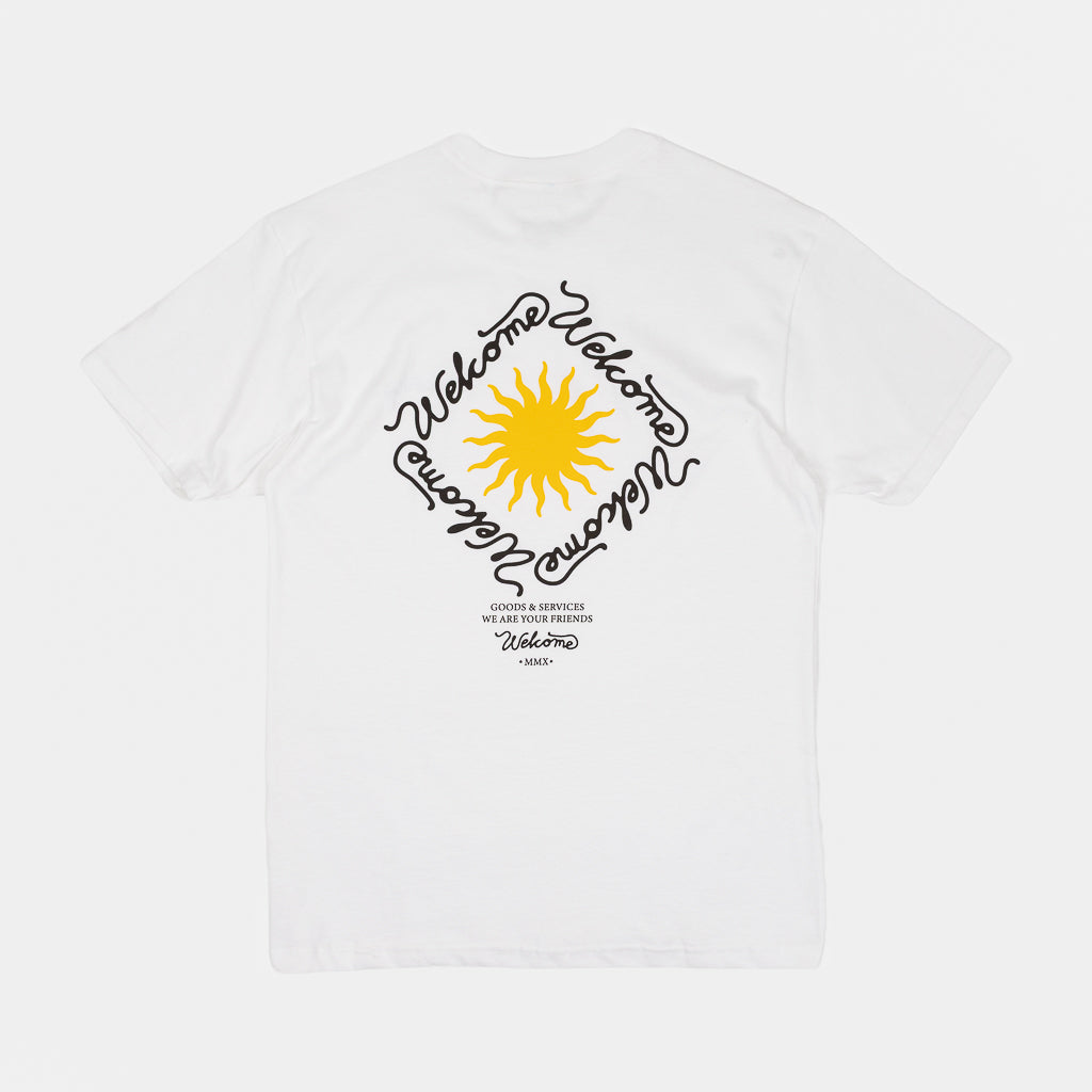 Back Of Welcome Skate Store Sun White T-Shirt