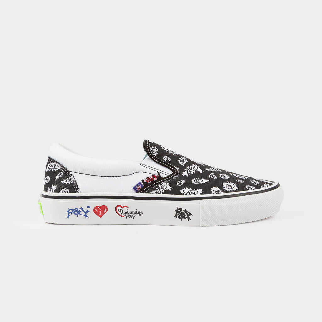 White And Black Vans Punk & Yo Skate Slip-On Shoes