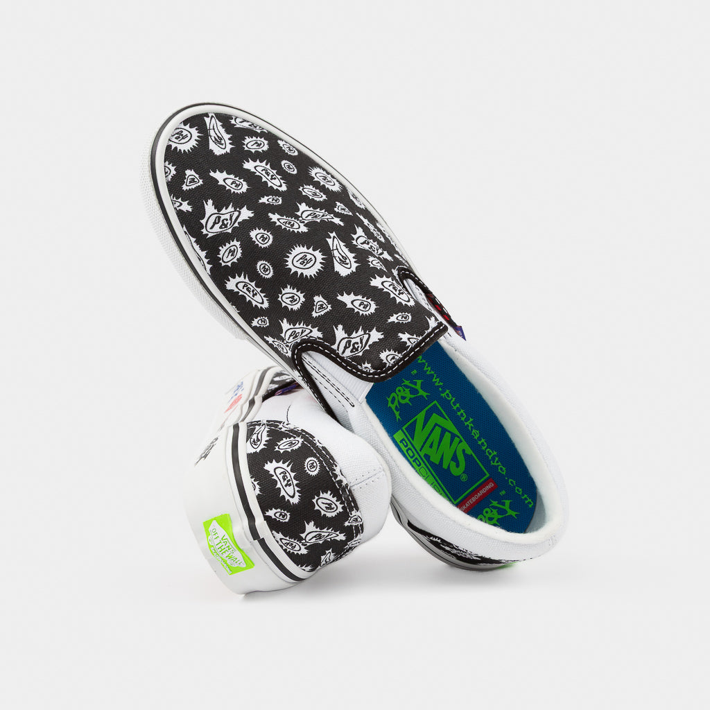 White And Black Vans Punk & Yo Skate Slip-On Shoes