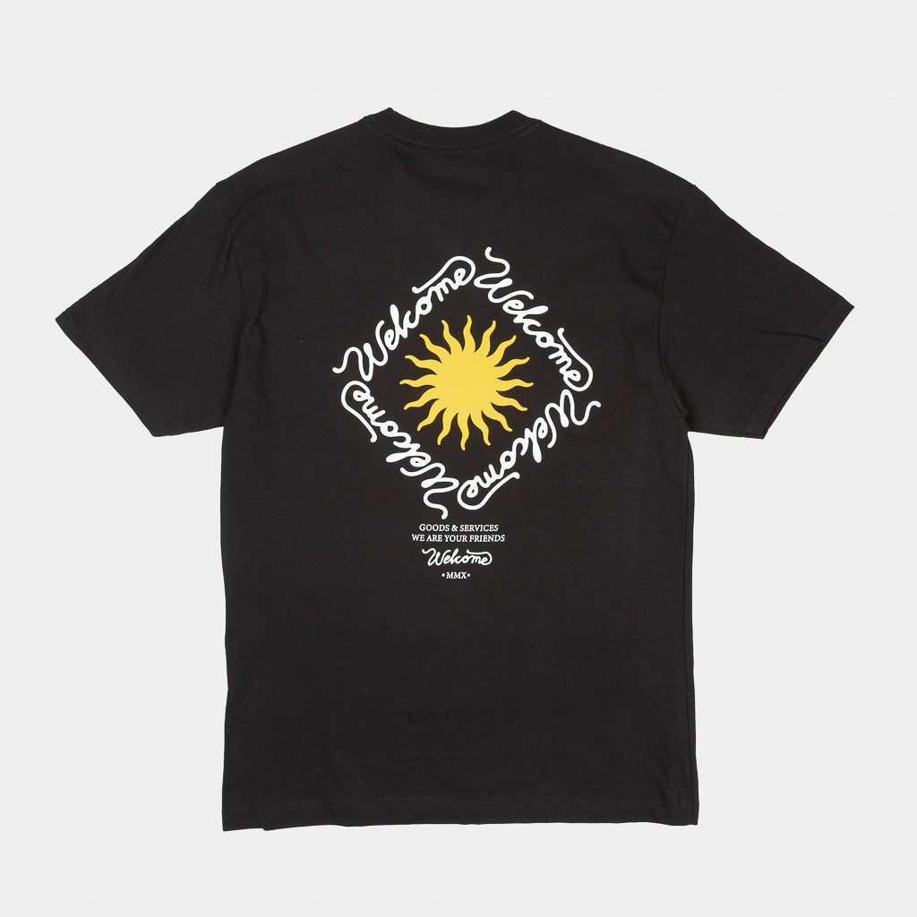 Back Of Welcome Skate Store Sun Black T-Shirt