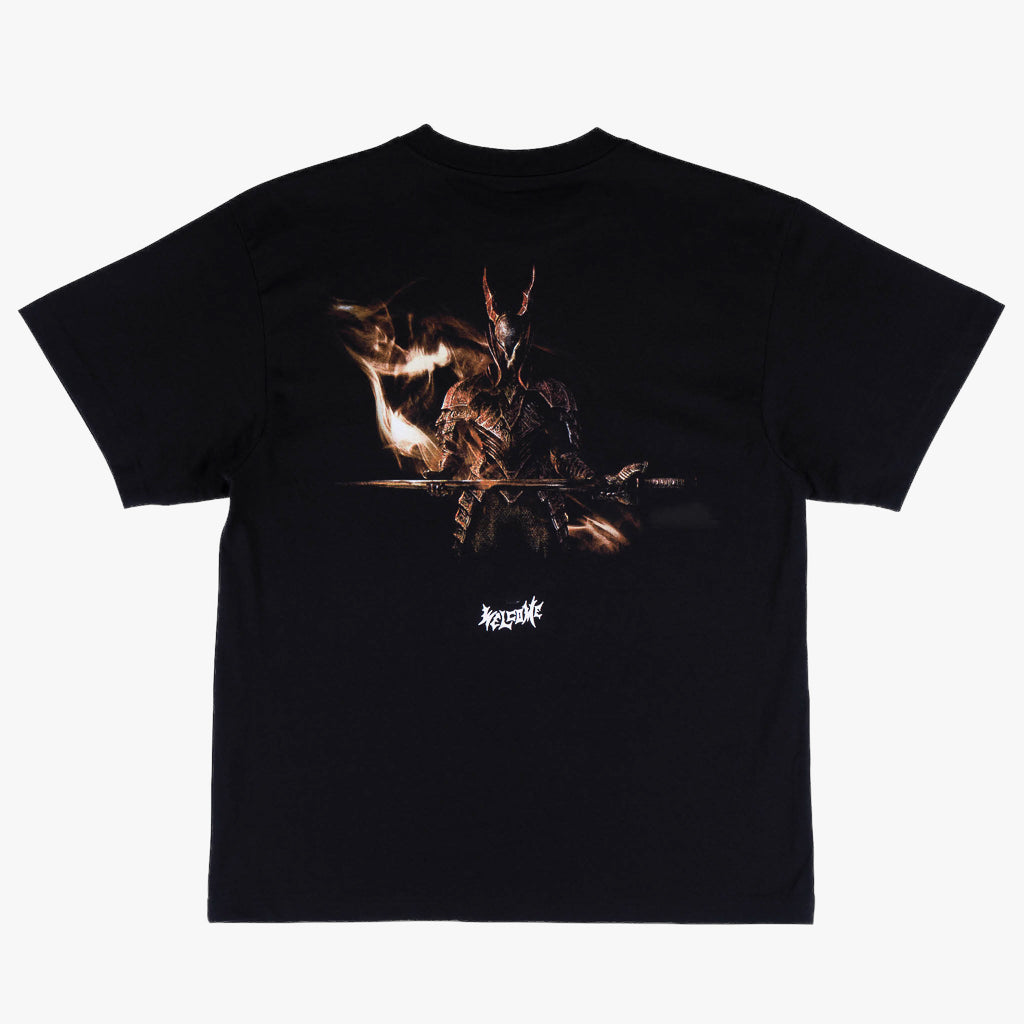 Back Of Welcome Skateboards Black Knight Boxy T-Shirt