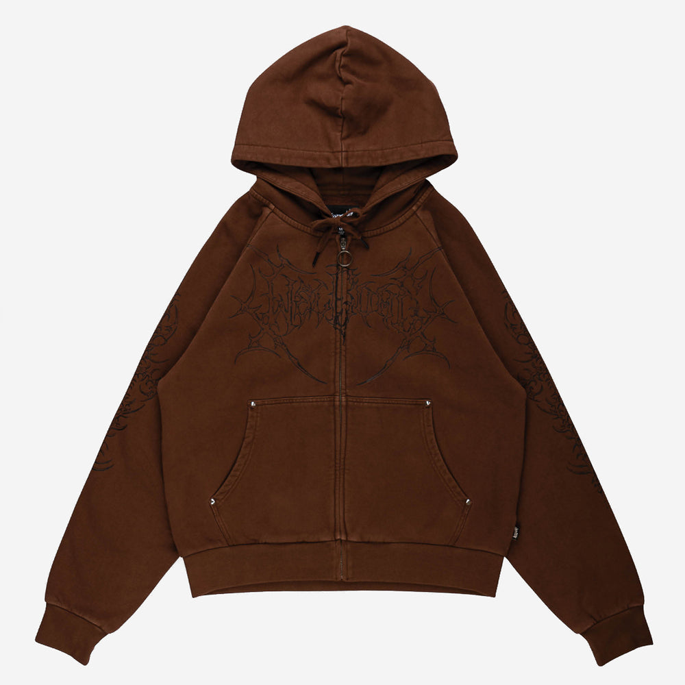 Welcome Skateboards Grapple Cropped Brown Zip Up Hooded Sweatshirt 