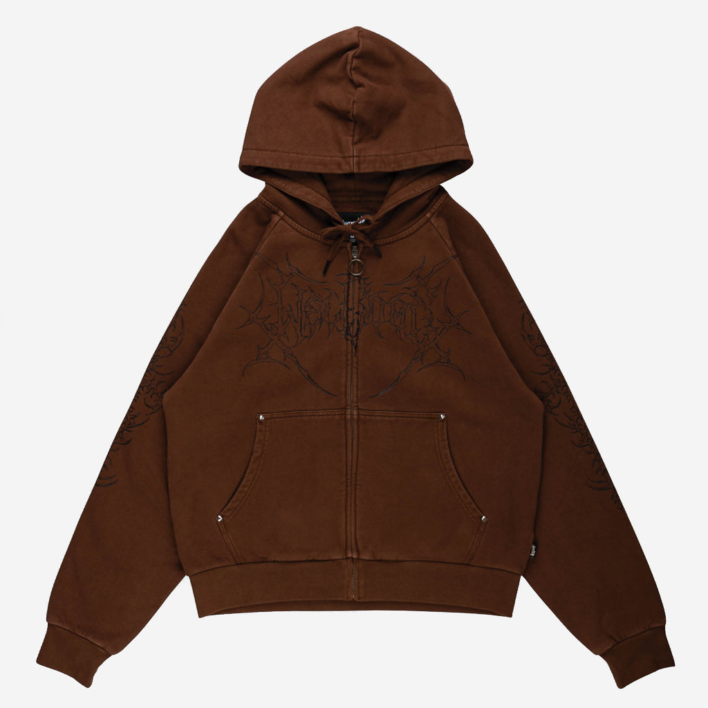 Welcome Skateboards Grapple Cropped Brown Zip Up Hooded Sweatshirt 