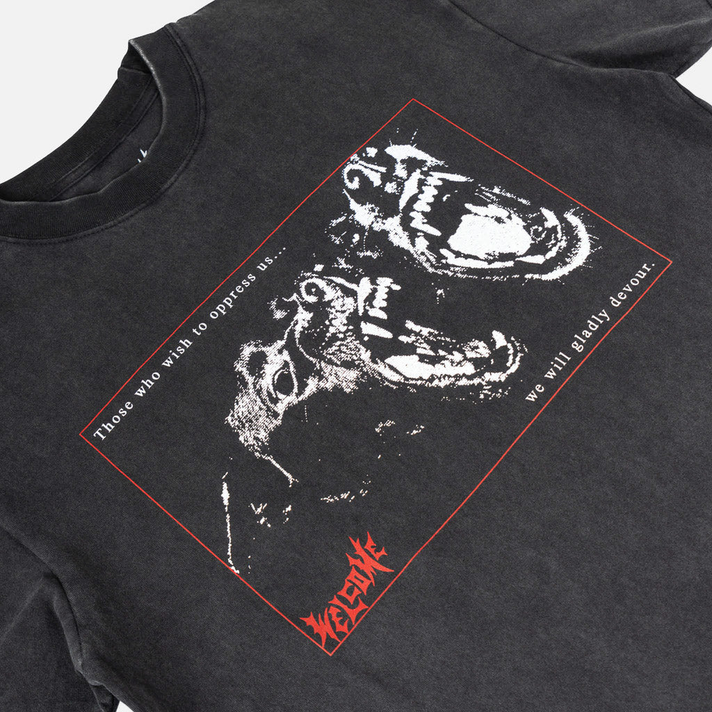 Welcome Skateboards Snarl Vintage Black Boxy T-Shirt Front Print