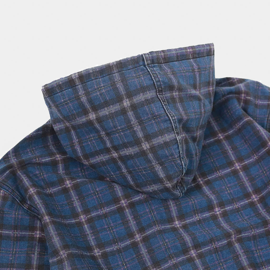 Blue Plaid Yardsale Anchor Lightweight Denim Hooded Jacket Hood