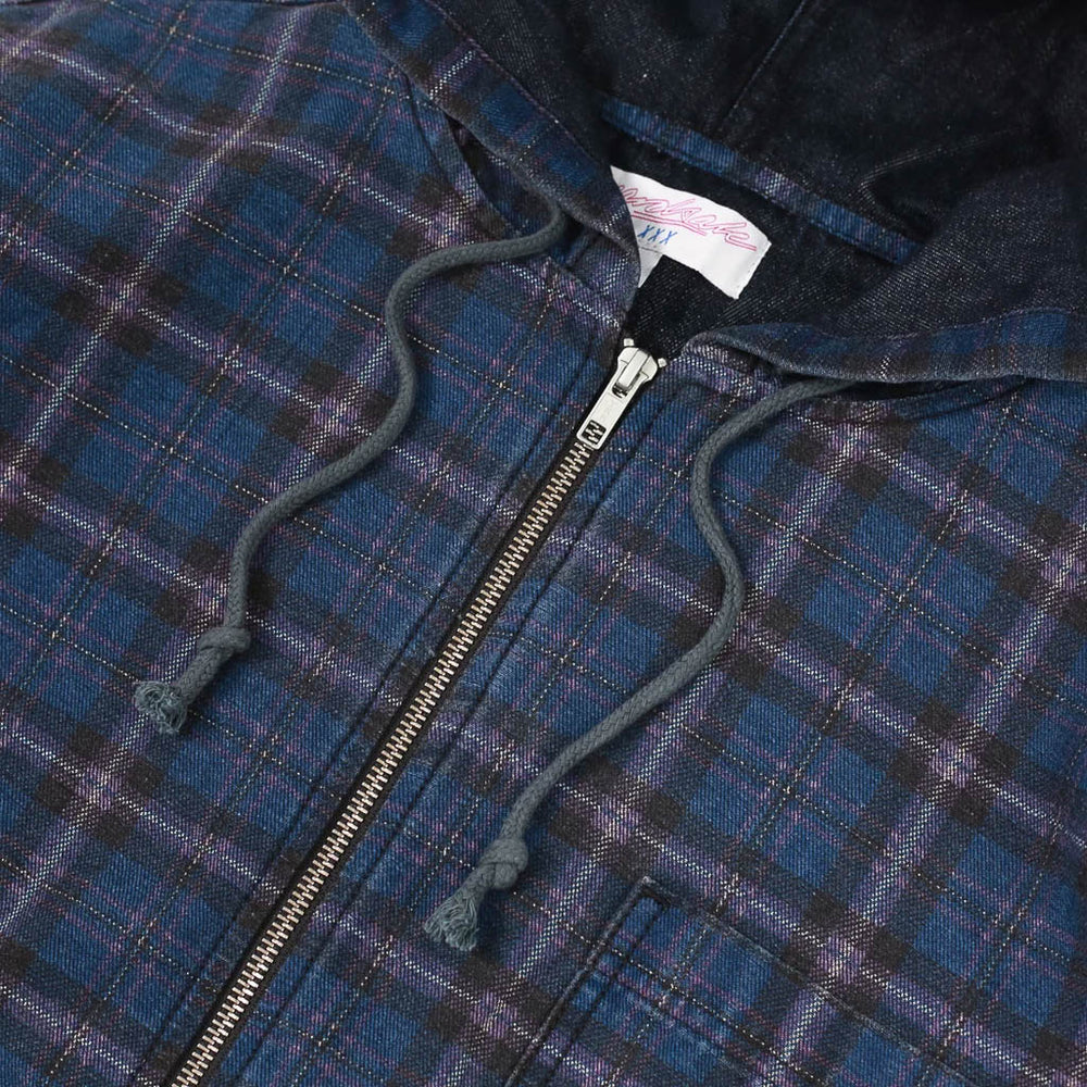 Blue Plaid Yardsale Anchor Lightweight Denim Hooded Jacket Zip