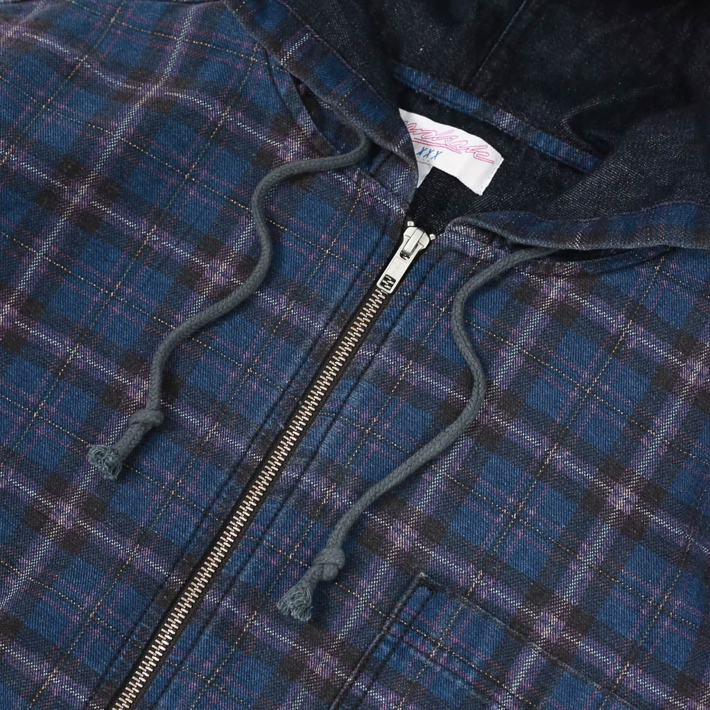 Blue Plaid Yardsale Anchor Lightweight Denim Hooded Jacket Zip