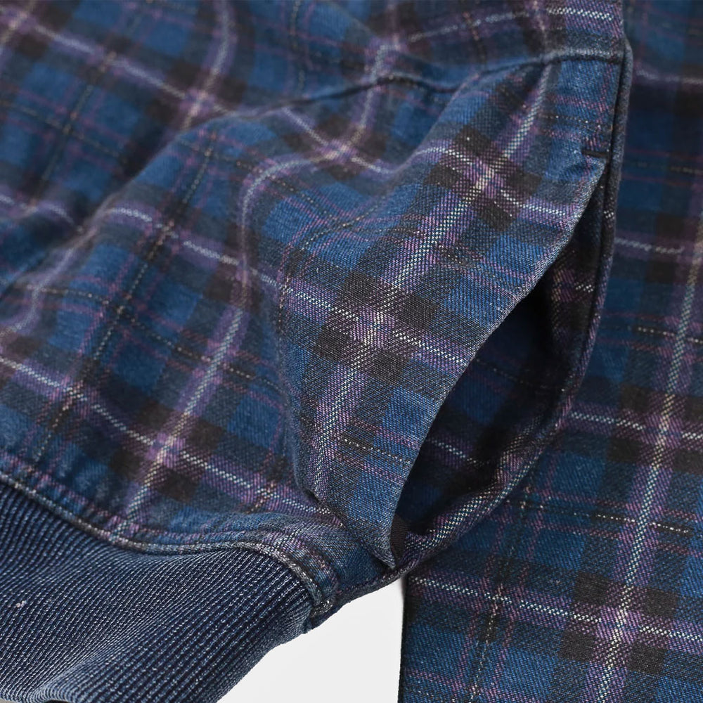 Blue Plaid Yardsale Anchor Lightweight Denim Hooded Jacket Pocket