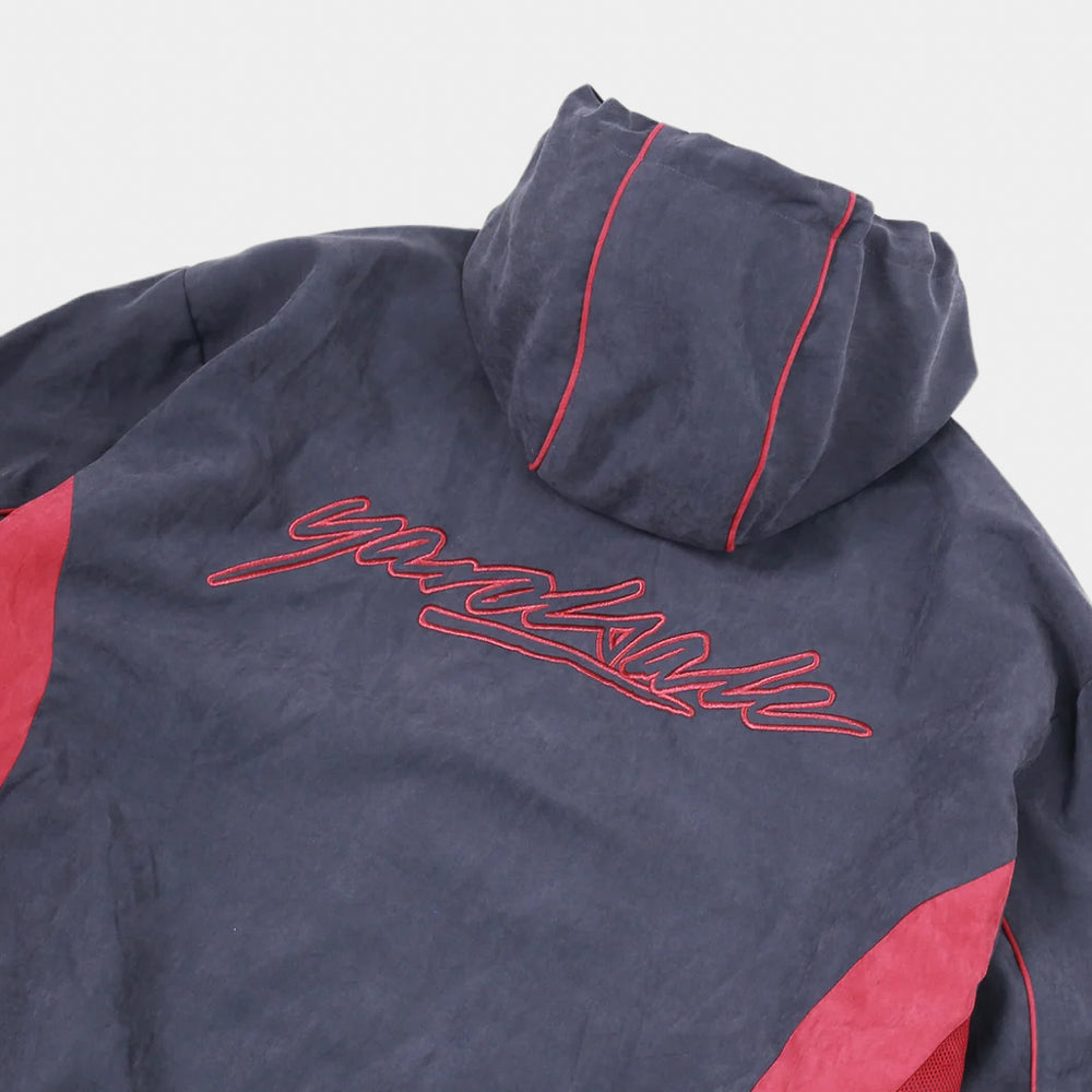 Back of Navy And Red Yardsale Luna Zip Hooded Tracksuit Top Back Embroidery