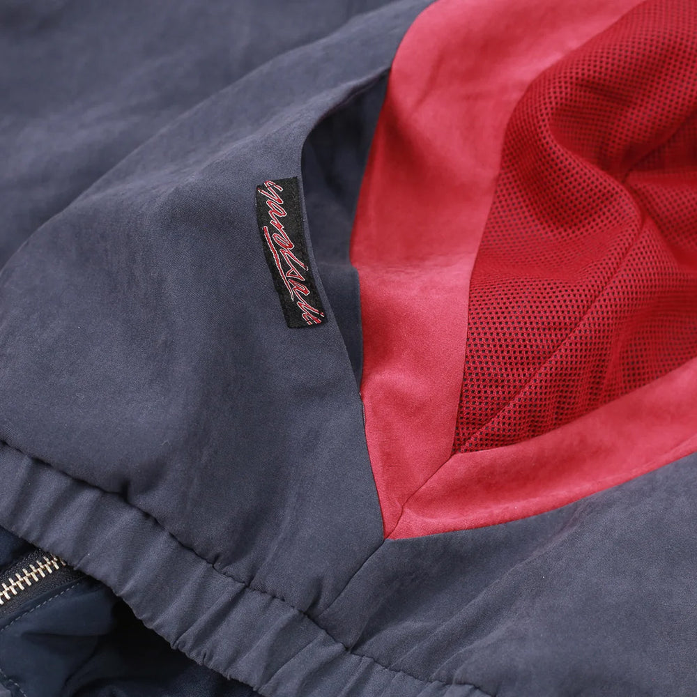 Back of Navy And Red Yardsale Luna Zip Hooded Tracksuit Top Pocket Detail