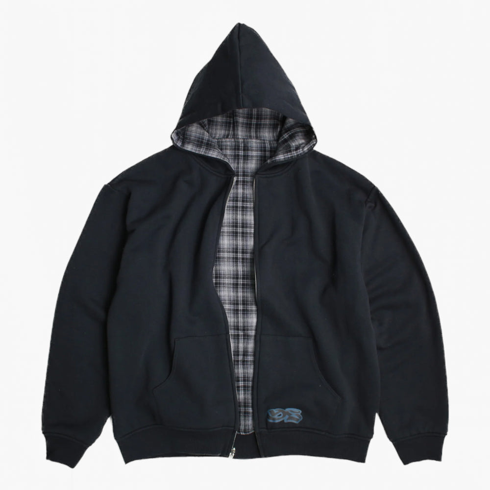 Yardsale Grey Reversible Flannel Zip Hooded Sweatshirt