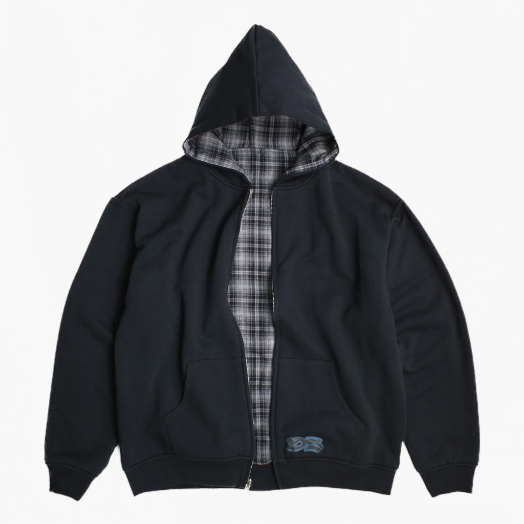 Yardsale Grey Reversible Flannel Zip Hooded Sweatshirt