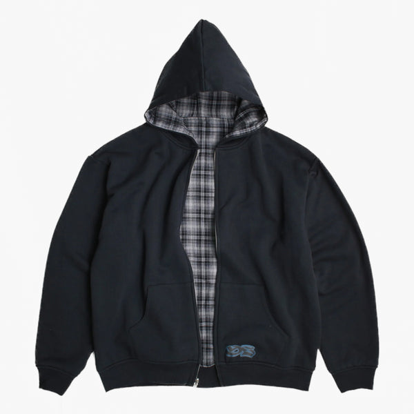 Yardsale - Reversible Flannel Zip Hooded Sweatshirt - Grey Flannel / Black