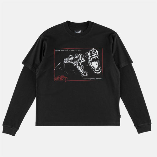 Welcome Skateboards - Snarl Garment-Dyed Layered Longsleeve T-Shirt - Black