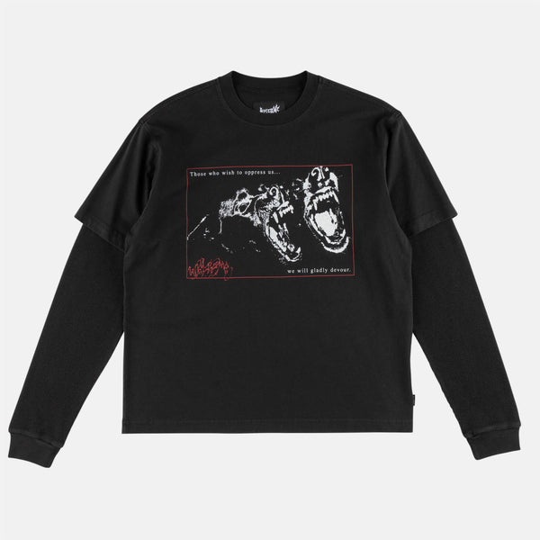 Welcome Skateboards - Snarl Garment-Dyed Layered Longsleeve T-Shirt - Black