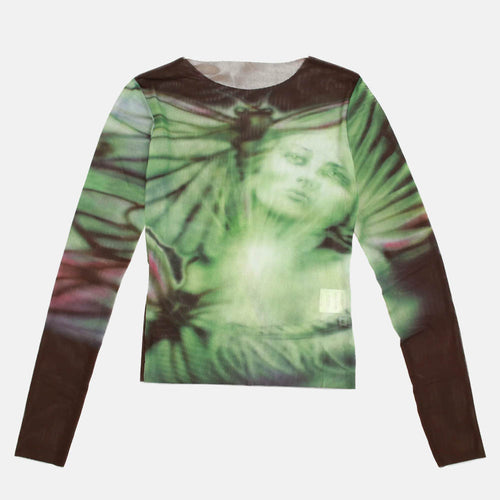 Yardsale - Butterfly Mesh Longsleeve Top  - Green