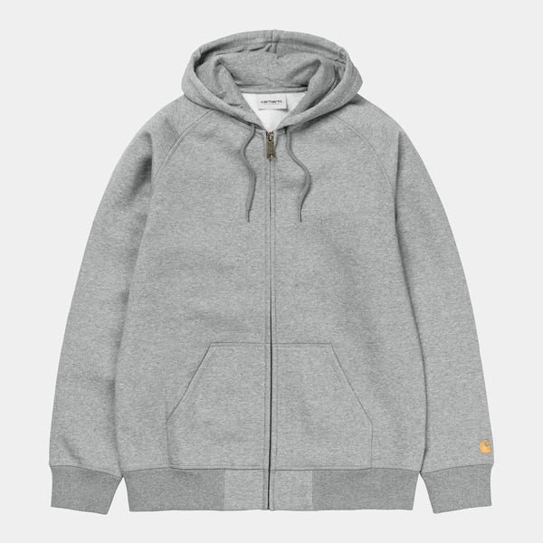 Carhartt WIP - Chase Zip Up Hooded Sweatshirt- Grey Heather / Gold