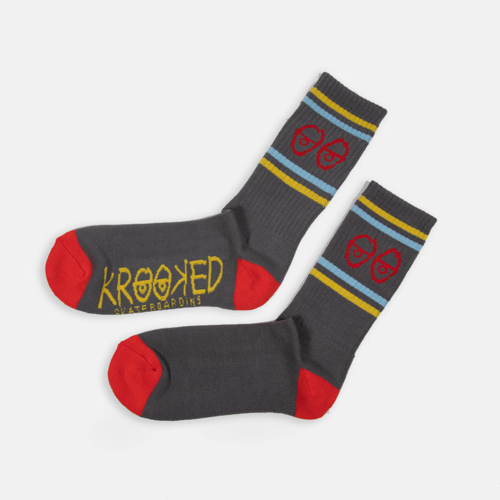Krooked Skateboards - Eyes Socks - Charcoal / Blue / Yellow