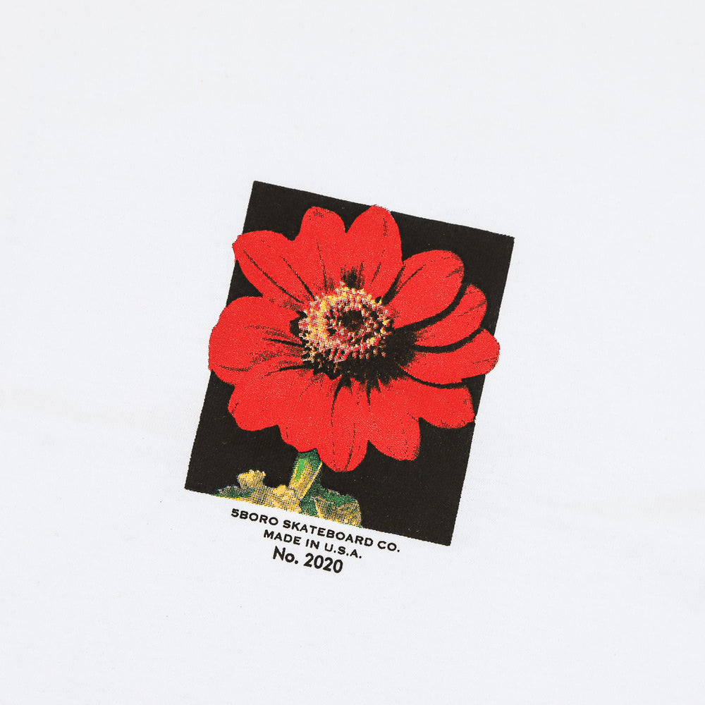 5Boro Skateboards Red Flower White T-Shirt Front Print