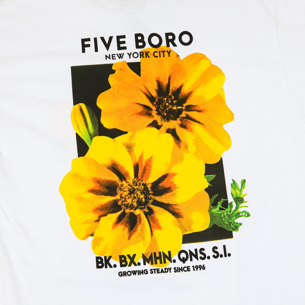 5Boro Skateboards Yellow Flower White T-Shirt Back Print