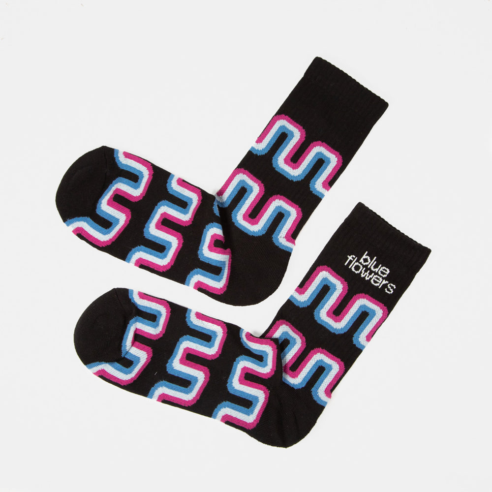 Blue Flowers Woodland Black Socks