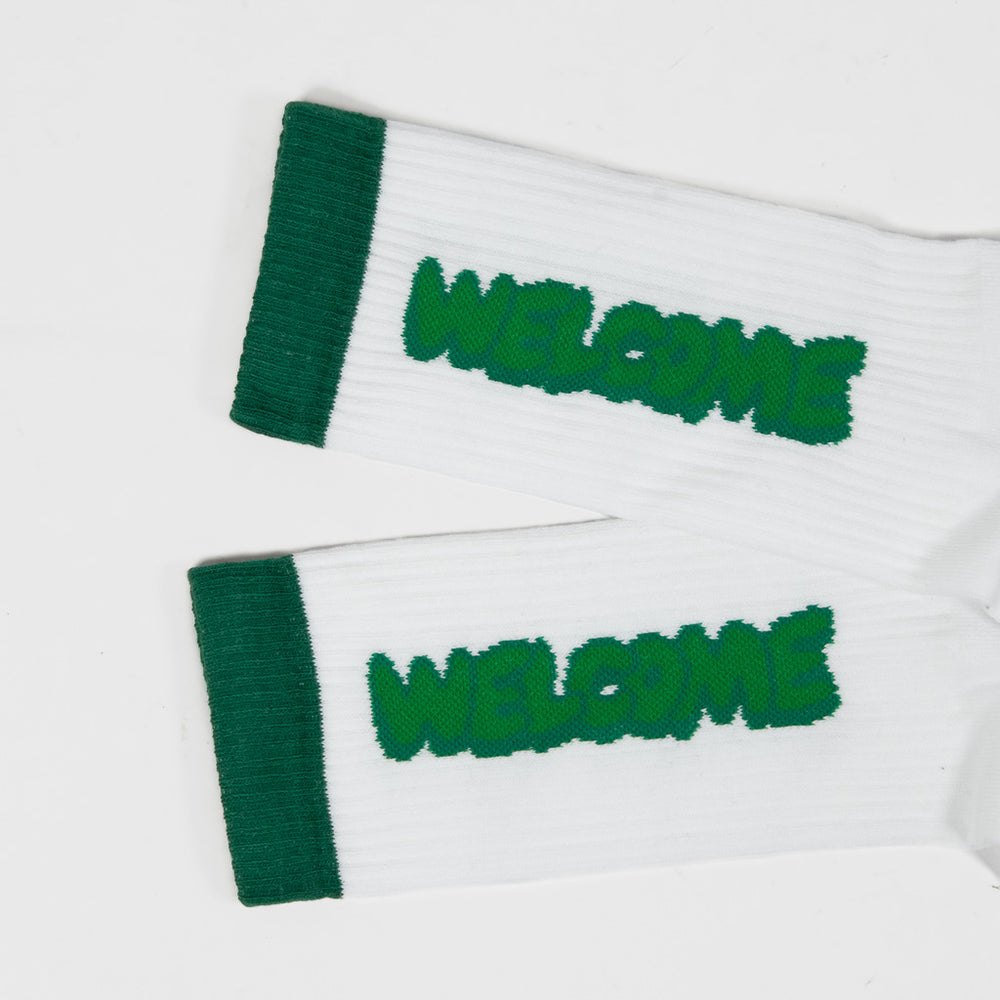 Welcome Skate Store Bubble Logo White And Green Socks