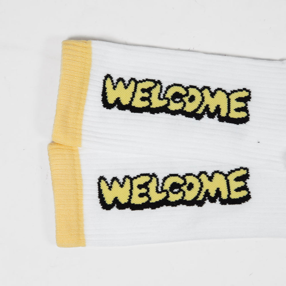 Welcome Skate Store White And Yellow Bubble Logo Socks