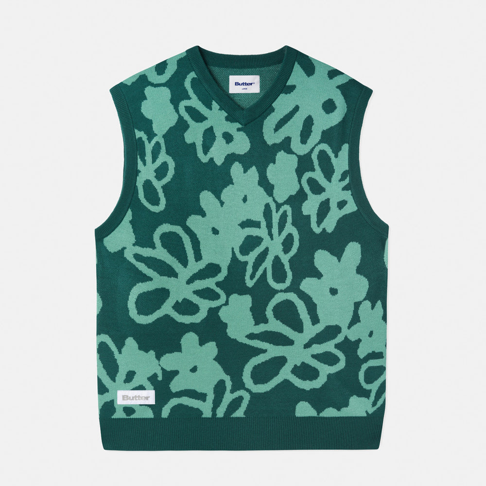 Butter Goods Flowers Forest Green Knitted Sweater Vest