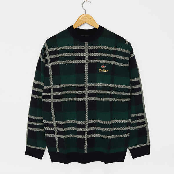 Butter Goods - Goods Plaid Knitted Crewneck Jumper - Navy / Forest / White