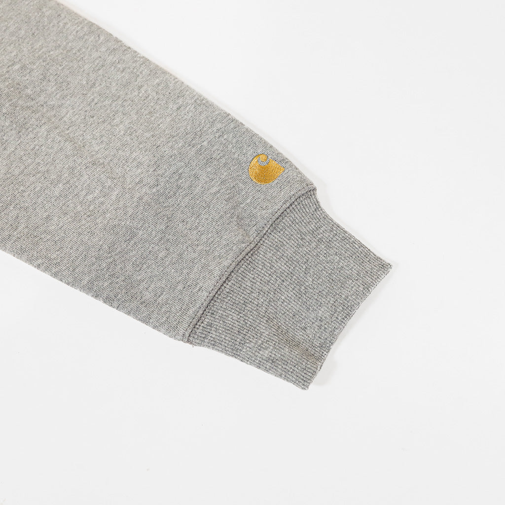 Carhartt WIP Grey Chase Pullover Hooded Sweatshirt Embroidery