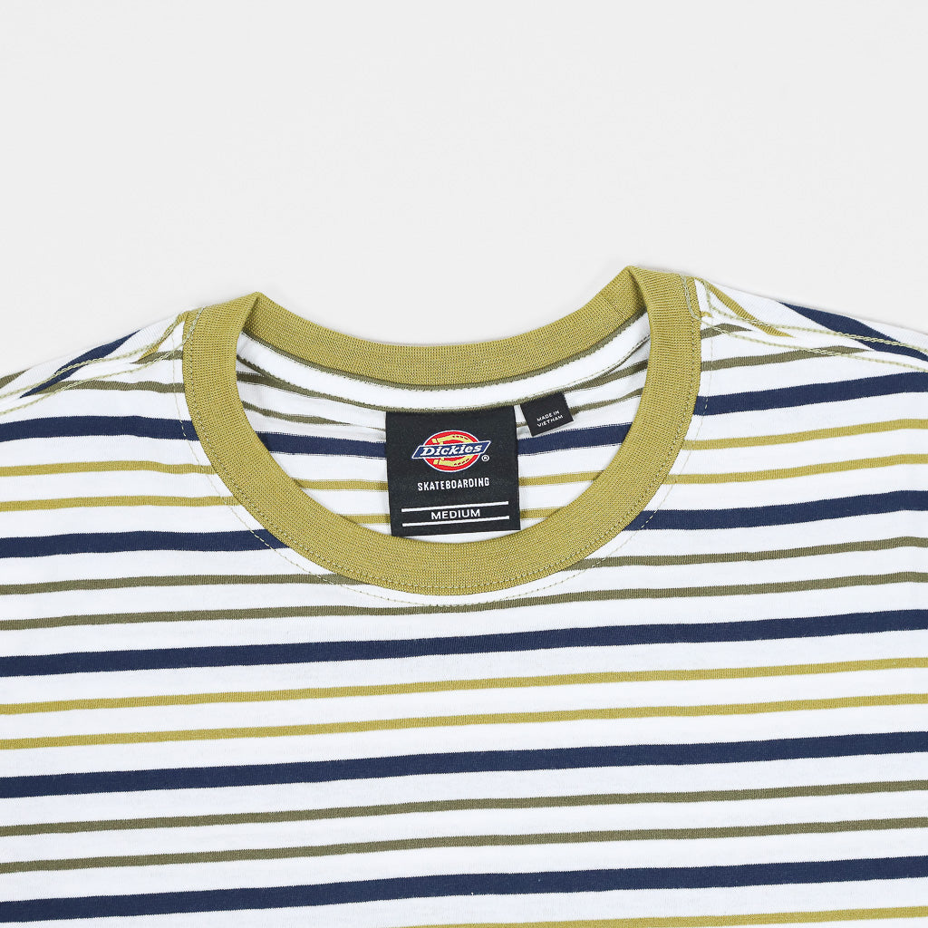 Dickies White And Green Moss Bothell Stripe T-Shirt