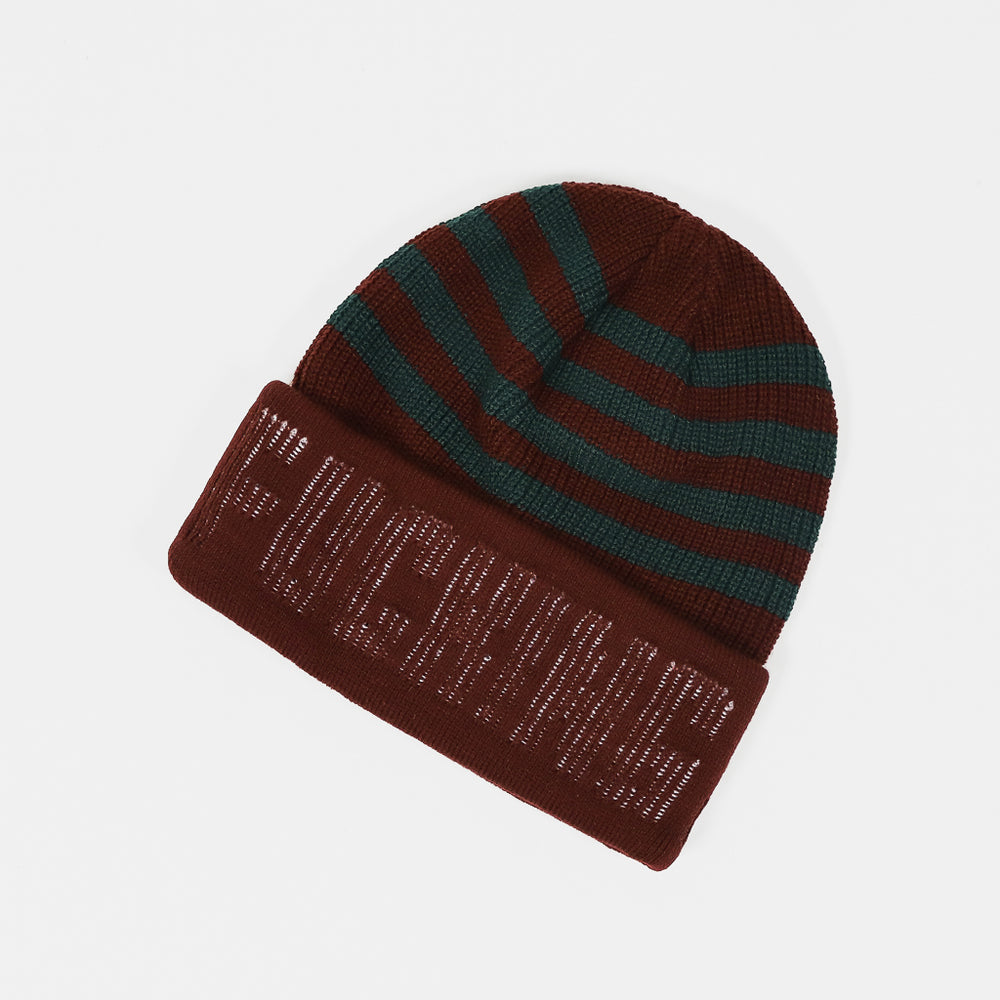 Fucking Awesome Maroon And Green FA World Striped Cuff Beanie