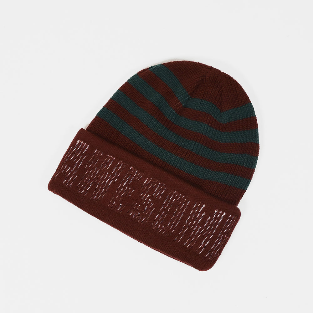 Fucking Awesome Maroon And Green FA World Striped Cuff Beanie
