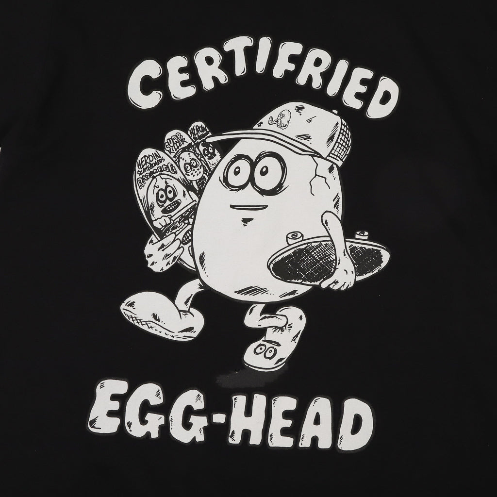 Heroin Skateboards Certified Egg Black T-Shirt Front Print