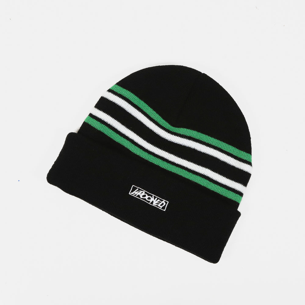 Krooked Skateboards Moonsmile Script Black And Green Cuff Beanie