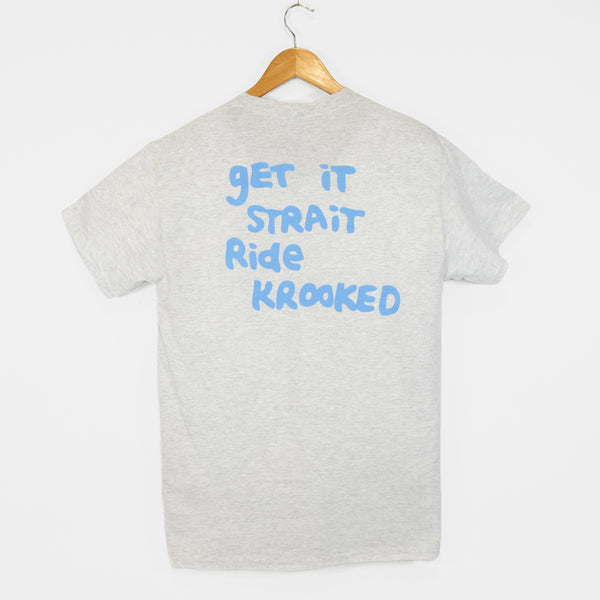Krooked Skateboards - Strait Eyes T-Shirt - Ash Grey / Light Blue
