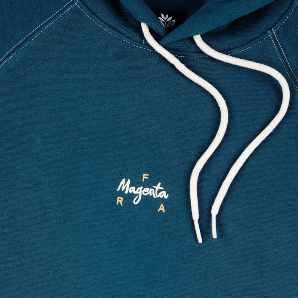 Magenta Skateboards F.R.A Petrol Blue Hooded Pullover Sweatshirt Embroidery