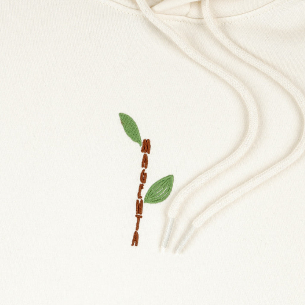 Magenta Skateboards Tree Plant Natural White Hooded Pullover Sweatshirt Embroidery