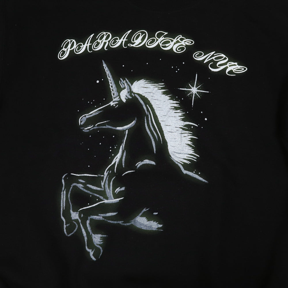 Paradise NYC Unicorn Black Crewneck Sweatshirt Front Print
