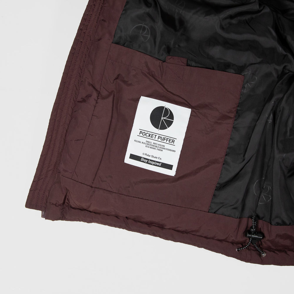 Polar Skate Co. Pocket Puffer Bordeaux Red Jacket Interior Pocket