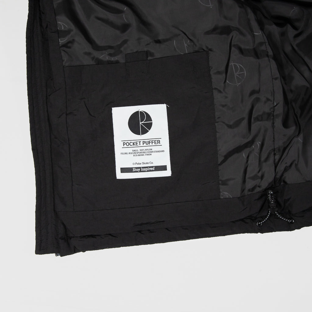 Polar Skate Co. Black Pocket Puffer Jacket Interior Pocket