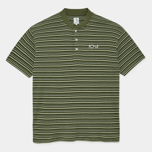 Polar Skate Co. - Stripe Rib Henley T-Shirt - Uniform Green