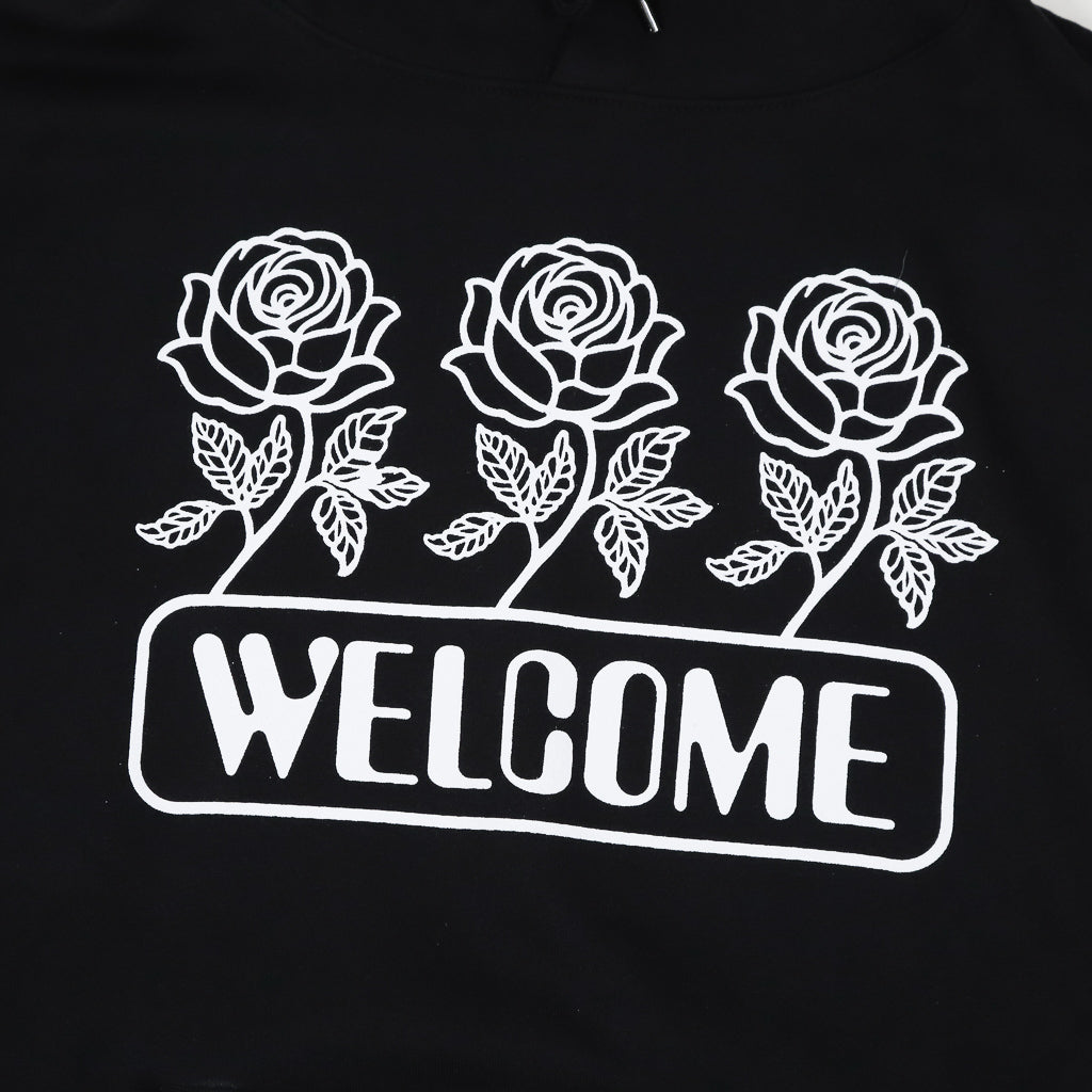 Welcome Skate Store Roses Black Pullover Hooded Sweatshirt Front Print