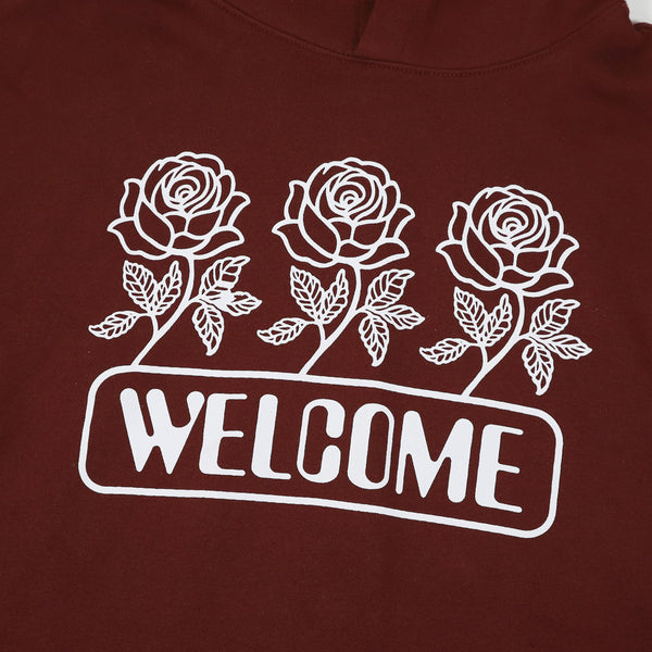 Welcome Skate Store - Roses Pullover Hooded Sweatshirt - Burgundy