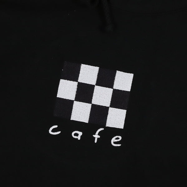Skateboard Cafe - Checkerboard Embroidered Pullover Hooded Sweatshirt - Black