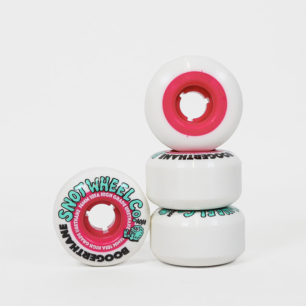 Snot Wheels Co. - 56mm (101a) Boogerthane Skateboard Wheels - White / Hot Pink