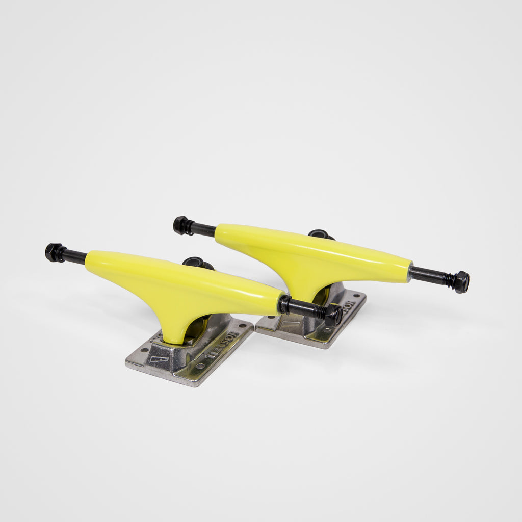 A Pair Of Safety Yellow 5.5 Tensor Alloys Skateboard Trucks 