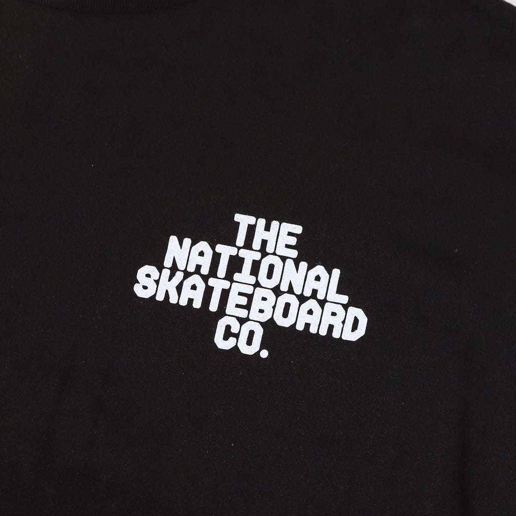The National Skateboard Co. Block Logo Black T-Shirt Front Print
